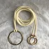 Bälten Kvinnor Designer Gold Round Metal Circle Thin Leather bundet Punk Big O Ring Belt för bältet Kläder tillbehör