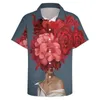 Chemises décontractées pour hommes abstrait femmes tête chemise mâle Bouquet fleur rouge imprimé plage Hawaii pur Blouses à manches courtes surdimensionné hauts 5XL