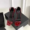 Diseñador de lujo, sandalias de tacón alto para mujer, zapatos de vestir de banquete con tacón de metal, charol blanco y negro, 10 cm, zapatos de mujer con punta plana sexy, fábrica