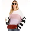 Women's Sweaters 2022 Women Long Sleeve Color Block Sweater Fashion Casual Round Neck Pullover Top For Ladies Female Winter Warm Loose