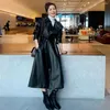 Femmes en cuir automne mode dame PU Trench manteau femmes col rabattu surdimensionné ceinture femme Long pardessus S33