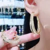 Hoop Earrings Crystal Diamante Rhinestone Long Tassel Oval Shape Dangle Big For Women Wedding Bridal