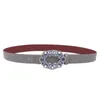 B￤lten Elegant Light Luxury Rhinestone Oval Buckle Two-Color Belt Plain Cowhide B￥da sidor dekorerar byxa med kvinnors mora