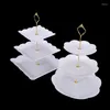 Bakeware Tools 2st 3 Tier White Squareound Cake Stand Dessert Cookie Candy Fruit Tower Tray For Wedding Parties Heminredning