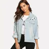 Vestes Femmes YYCZF Femmes AP AU 2022 Denim Collier Turn-Down Casual Loose Broderie Mode Jean Manteau Femme Vêtements d'extérieur