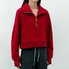 Tratt hals halva zip hoodie beskuren yogas topp höghals tröjor kvinnor hoodies sportjacka avslappnad passform med tumhål338j