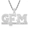 Colares com Pingente Letras Geladas Masculinas Colar GFM Bling GOD FAMÍLIA DINHEIRO Amuletos de Zircão Completo Jóias de Hip Hop Rock