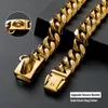 Dog Collars 18K Golden Dogs Leash With Collar Suit Cuban Link Chain Stainless Steel Pet Safety PU Leather Handle For Lead