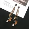 Boucles d'oreilles pendantes Boho longues pampilles en cuir, bijoux tibétains Vintage, coquille d'été gitane pour femmes