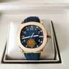 Relógios masculinos de U1f 5167 40mm Rose Gold Blue Dial Sapphire Bandos de borracha Strap Back Transparent Cal.324 Movimento mecânico automático Homens assistem a relógios de pulso