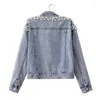 Women's Jackets Fashion Beaded Short Denim Jacket Women Spring Autumn Outerwear Students Streetwear Loose Casual Tops Jeans Coat X050