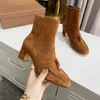 Luksusowe designerskie kobiety kostki mody oryginalne zamsz skórzane tasell kobiety krótkie strój wybiegu stroju pasa startowy Chunky High Heels sukienki imprezowe botki jesienne zimowe bota 2023