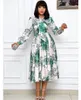 Plus Size Dresses Retro French Floral Lace Up Lantern Long Sleeves Mid Length Dress Fashion Casual Party Boho Midi Vestido Women