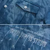Men's Casual Shirts Autumn Personality Letter Embroidery Men Black Blue Denim Jackets Long Sleeve Loose Vintage Tie-dyed Tops Street