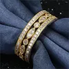 Wedding Rings 3 stks vingerringsets groothandel mode dames verloving voor goudkleurige volledige ronde zirkoon sieraden