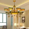 Chandeliers 8 Heads Chandelier Stained Glass Style Pyramid Colorful Pendant Lamp For Lobby Living Room Restaurant Bar