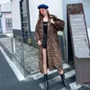 Trench femme 2022 printemps Streetwear léopard velours côtelé Long manteau femmes ample femme automne tout-match vêtements d'extérieur FY68