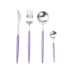 Geschirr-Sets, koreanisches Besteck-Set, 24-teilig, 18/8 Edelstahl, Speisemesser, Gabeln, Esslöffel, lila Geschirr, Abendessen für Hochzeit