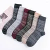 Men's Socks 3 Pairs Warm Sock Winter Retro Style Wine Red For Men Anti-Slip Male Khaki Christmas Gifts