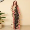 Ethnic Clothing MD Dubai Women Muslim Abaya Evening Gowns Flowers Print Boho Long Sleeve Dresses Party Kaftan Kimono Islamic Boubou