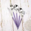 Dinnerware Sets Korean Cutlery Set 24pcs 18/8 Stainless Steel Dining Knives Forks Tablespoons Purple Tableware Dinner For Wedding