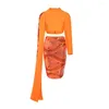 Women's Tracksuits Fu Rui 2022 Women's Sexy Orange Sequins Embroidery Party Long Sleeve Short Top High Waist Skirt Bandage Set