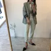 Kombinezony dla kobiet jesienne brytyjskie styl kratowy vintage Blazer Blazer Blazer płaszcz kieszonkowy z guzikami Veste Femme Casual Blaser