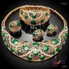 Necklace Earrings Set & Gold-color Bollywood Fashion Jewelry Big Alloy Green Oil Drip 2022 Wholesale