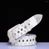 Bälten besatt för män lyxiga designer märke äkta läderbälte legering spänne midjeband strass punk kvinnor mode