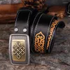 Belts The First Layer Of Cowhide Belt National Wind Embossed Vegetable Tanned Leather Plate Buckle Carved Pattern