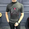 男性用セーターメンセーターショートスリーブ快適なニットシッピングトリッピングTシャツカジュアルハイストレッチウールスプリングソリッドカラーダイヤモンドトップ