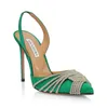 Luxus Aquazzur Gatsby Sandals Schuhe Frauen Kristallgeflecht