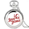 Pocket Watches Retro I Love Jesus Series Watch for Men Women Quartz Analog vän Pendant Link Chain Children