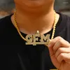 Colares com Pingente Letras Geladas Masculinas Colar GFM Bling GOD FAMÍLIA DINHEIRO Amuletos de Zircão Completo Jóias de Hip Hop Rock