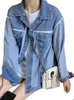 Jackets femininos qoerlin jeans jeans de manga longa colar de gola gole de bolso jeans harajuku retchwork Outwear streetwear