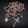 Pendant Necklaces Religious Natural Freshwater Pearl Rosary High Quality Curved Needle Cross Necklace Catholic And Can Be Given As Gift