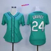 Jersey da baseball vintage 24 Ken Griffey 34 Felix Hernandez Blank Maglie donne