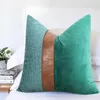 Kissen-Patchwork-Samtbezug mit gestreiftem PU-Bezug, moderne, luxuriöse, dekorative Kissenbezüge für Couch, Sofa, Zuhause