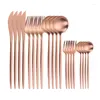 Dinnerware Sets 20Pcs Kitchen Utensils Set Pink Gold Stainless Steel Travel Cutlery Fork Knife Spoon Tableware Drop