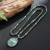 Pendant Necklaces Handmade Natural Moss A Gate Stone Bead Chain Long Strand Necklace Jewelry For Women