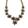 Choker Bohemian Antique Red Crystal Orchid Flower Necklaces Gold Tone Chain Six Petal Daisy Deco Vintage Floral