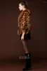 여자 모피 웨브 벨 빅 칼라 코트 재킷 패션 높은 모방 레오파드 3/4 소매 우아한 아웃복 코트 재킷