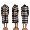 Mode laine tricoté veste pour femmes Plaid Cardigan avec poches col rabattu décontracté Long pardessus YY6560