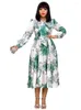 Plus size jurken retro Franse bloemen veter lantaarn lange mouwen middelste lengte jurk mode casual feest boho midi vestido dames