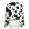 Cardigan chaud en peluche à manches longues pour femme, fausse fourrure, blocage de couleur, mode gothique, motif de vache, Style Punk, hiver 2022