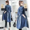 Женские траншеи Coats Denim Coat Женская корейская корейская осенняя одежда в середине длиной