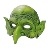 Decorazione per feste Maschera da strega verde Vacanza Halloween Carnevale di Natale Cosplay Scherzo Grande evento Puntelli da palcoscenico Mago naso piegato