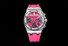 Fuchsia Grande Tapisserie Dial Lady Watch Diamonds Womens Watches 스테인리스 스틸 7750 자동 플라이 백 크로노 그래프 Sapphire Crystal Luxury Wristwatch 38mm