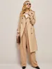 Designer décontracté de la mode féminine Trench Coats Section plus longue Veste coupe-vent kaki Tempérament féminin Manteau haut de gamme