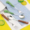 Ensembles de vaisselle dessin animé animaux mignons argenterie cuillère fourchette acier inoxydable Dessert Steak couverts Kawaii vaisselle pour l'école à la maison